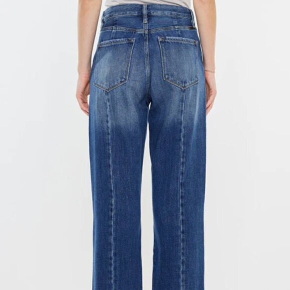 Kancan Medora 90's Straight leg Jeans Women 7/27 Hi-Rise Denim Raw Slit Leg Hem - Picture 2 of 16